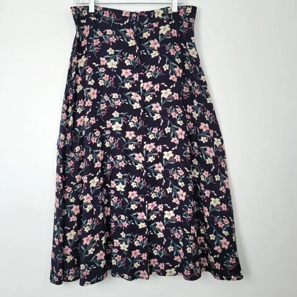Vintage 90s FSTOP 2 Piece Navy Floral Maxi Button Front Skirt & Matching Vest - Picture 4 of 14